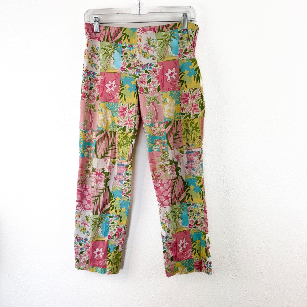 Bushwacker Vintage 90s Tropical Patchwork High Waisted Pants Pink Floral Size 4